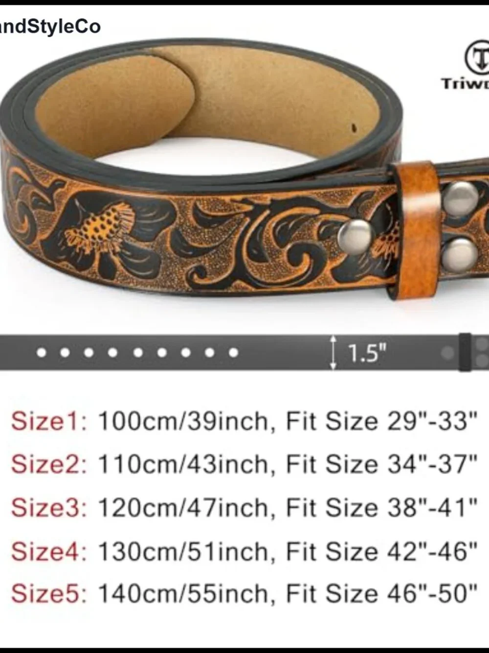Western Leather Belt Strap Without Buckle - Men's Cowboy Belt with Snap Button